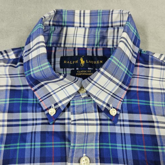 Ralph Lauren Classic Fit Performance Shirt Mens Medium Stretch Button Up Plaid - Picture 4 of 9